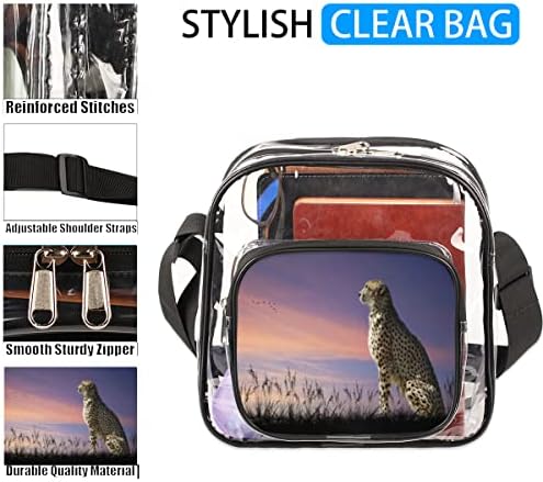 Clear Bag Stadium aprovado Animal de leopardo Clear Crossbody Messenger Bag Transparent Clear Concert Saco com tiras ajustáveis