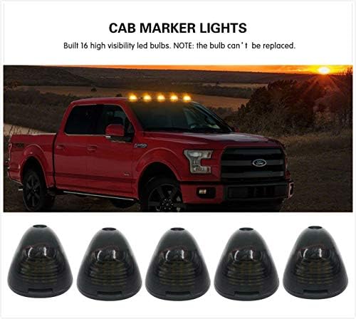 5 x Luz do marcador da cabine, lente de fumaça com luzes de corrida âmbar 16 LEDs, luz de folga para o topo para 1999- Ford F150 F250 F350 F450 F550 F650 F750 E150 E250 E350 E450 Caminhão de coleta de super serviço