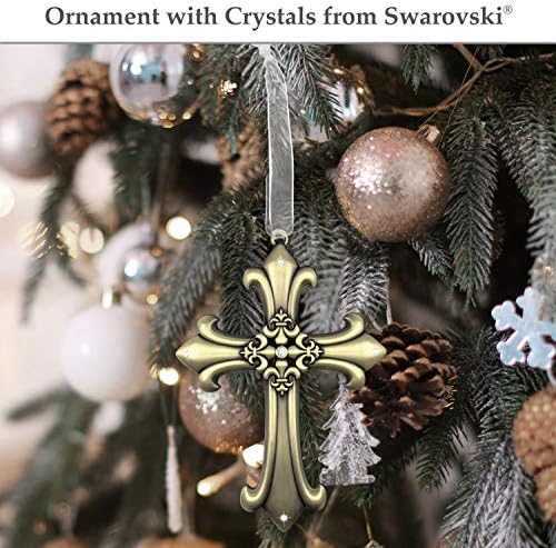 Brown Bible Gift Set com KJV Bíblia e ornamento cruzado prateado com cristais de Swarovski