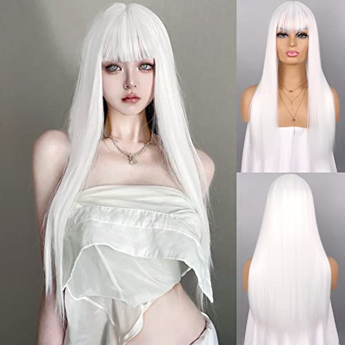 G&T Wig Platinum Whits White For Women Girls Resistente ao Calor Sem Glueless Sintético Perucas Coloridas para Cosplay Halloween Fantas