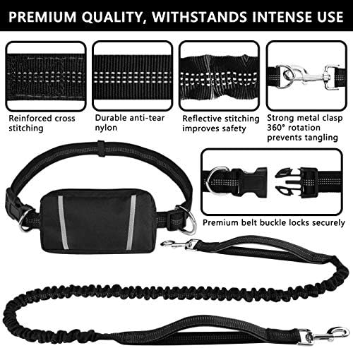 Hands Free Dog Leash, cães da cintura que executa treliça para cães médios a grandes, bungee retrátil Mãos grátis para caminhar