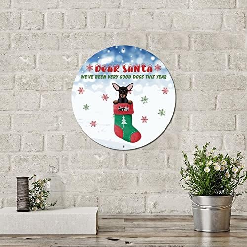 Sinal de metal redondo nome personalizado, cão de batedura de Natal Funny Wall Room Sign Placa vintage Circle Wreath