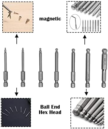 7pcs S2 Bolas de fenda de bola de aço Bits de fenda de fenda de 65 mm Magnetic 1/4 Conjunto de chaves de fenda H2-H8