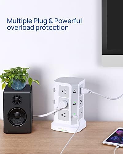 Koosla dual 20w USB-C Tower Power Tower, Surge Protector Power Strip, Tower Power com portas USB e lojas AC amplamente