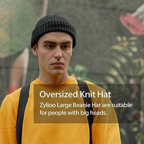 Zylioo Oversize XXL Beanie Cap com borda curta, chapéu de gorro com algema quente viseira, grande boné de vigilância de inverno