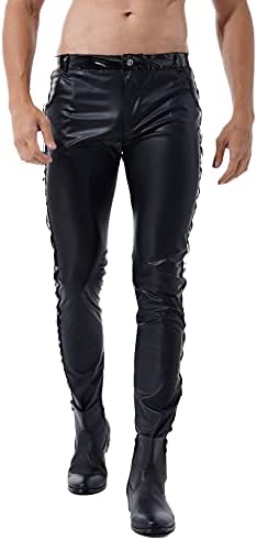 Liiyii Men's Faux Leather calças magras clube de palco longas esticam perneiras góticas apertadas