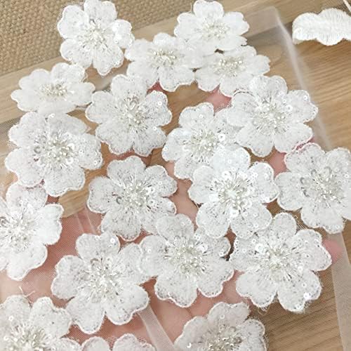 50 peças brancas 3D de laca de lacas de laca Appliques de renda de flores de corpete de corpete de corpete DIY Supplência de artesanato de 1,97 polegada de 1 polegada