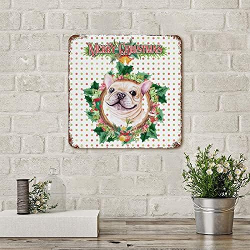 Natal Mistletoe Wreath Dog Dog Vintage Metal Tin Sign Placa Metal Art Print