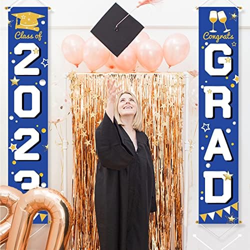 Decorações de graduação Idenf Class de 2023: Blue and White Parabéns Grad 2023 Decorações de festa de graduação, Photo de porta da porta da varanda da vara