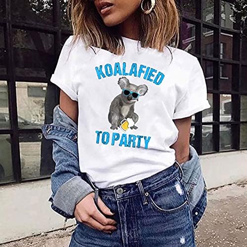 Camisetas de impressão de Koala fofas para mulheres de verão tampas curtas Tops Crewneck Casual Tee camiseta camiseta