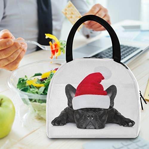 Yyzzh French Bulldog Dog no Natal Papai Noel Hat chapéu de inverno Holida de inverno Isoll Zipper Luncher Bag Refriger Prep Bolsa Bolsa