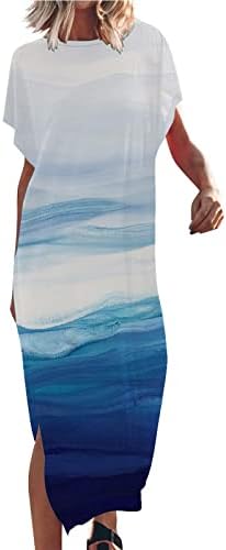 Vestido maxi da praia feminino 2023 férias casuais casuais boho vestido longo longa vestido de verão de manga curta sexy split