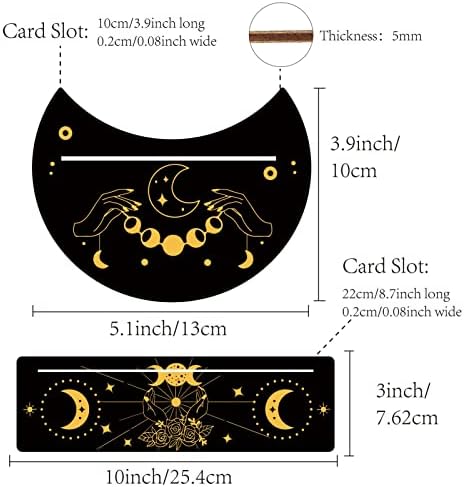 Gorgecraft 2pcs cartão de tarô de madeira Stand Black Tarot Card Titular 5 Forma da lua e 10 Retângulo Cartões de madeira de madeira Stand Display Titular Ferramentas cerimoniais de adivinhação, Lua e mão de esperança