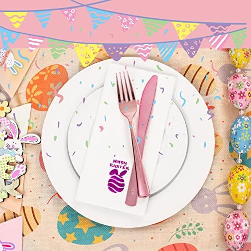 WELLIF 50 CONTAU HAPPY PAPELA AUDIMARES DE PAPEL COM ROGULO BUNNY Design, Pacote de papel de Páscoa descartável de 3 dobras, guardanapos