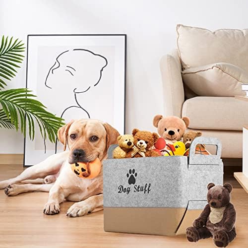 Dozca Dog Toy Bin Bin dobra colapsível coda de brinquedo cesto cesto de mordida Organizador de animais de estimação retângulo de feltro para cães pequenos médios grandes