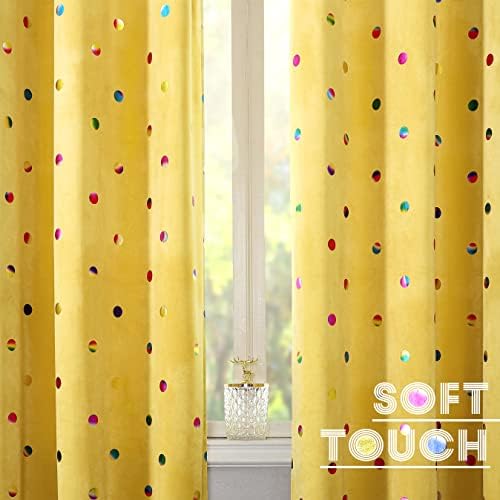 Cortinas de blecaute de veludo amarelo cortinas de bolinhas metálicas cortinas de blemaout imprimidas de blemaout de 63 polegadas