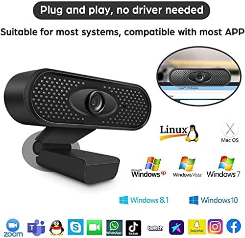 Zhuhw Webcam 1080p Câmera da web completa com microfone embutido web cam USB para PC Computador Laptop Desktop Online Ensino