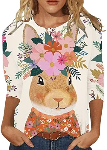 Camisas de Páscoa para mulheres casuais 3/4 manga Bunny Bunny Graphic Tshirt