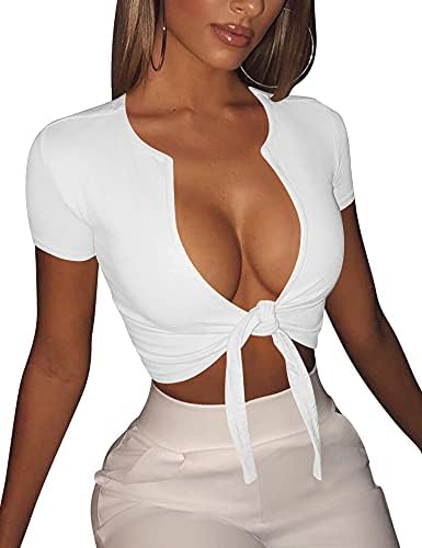 Boriflors Feminino Tirada Top Top de Manga curta De pescoço De pescoço casual Camiseta básica