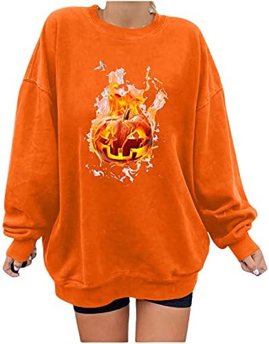 Suéteres de Halloween para mulheres, impressão de pica-pescoço de mangas compridas tops femininos tops casuais fit ladies sweatshirt