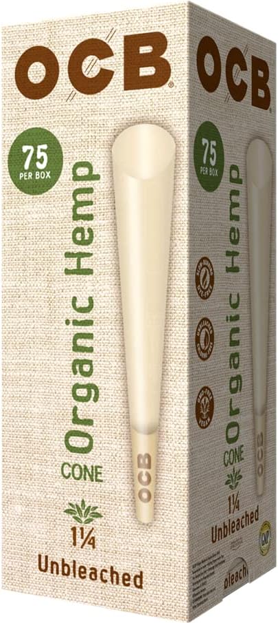 OCB Organic Hemp não branqueado Cones de papel de rolagem pré-laminados 1-1/4 Tamanho-50 cones