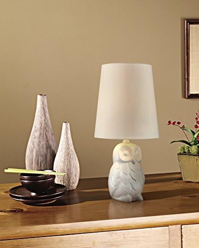 360 Iluminação Night Owl Country Cottage Tand Table Lamp 19 Alto tecido de cerâmica branca de cerâmica Tamborete de tambor para o quarto casa de cabeceira de cabeceira de cabeceira de cabeceira