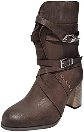 Sapatos de inverno para mulheres calcanhar sapatos vintage botas zípe de inverno redondo dedo dedo feminino de moda quadrada botas