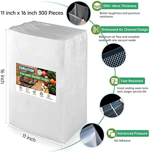 Vakumar Vacuum Sealer Bags 300 Pint 11 x 16 polegadas para alimentos, selar uma refeição, grau comercial, BPA grátis, grau