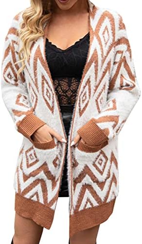 Casacos de inverno feminino sobretudo faixa arco -íris de manga longa aberta de inverno de inverno moda cardigan Outwear suéter tops