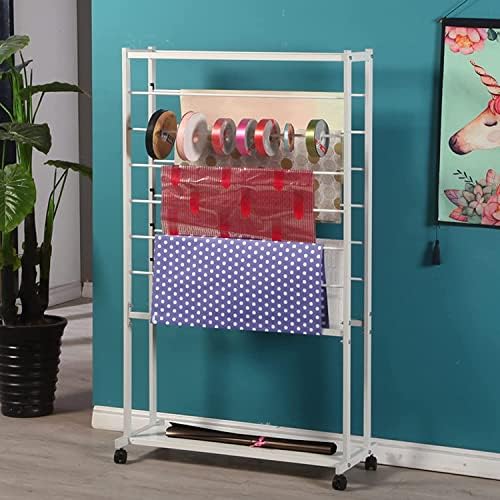 Artesanato Organizador de fita Organizador da sala Craft Ribbon Solder, Organizador de papel de embrulho de piso/rack de armazenamento grande para exibir rolos de bordado de cachecol fitas de costura, pano de costura, dupla face (cor: branco, branco, branco, branco