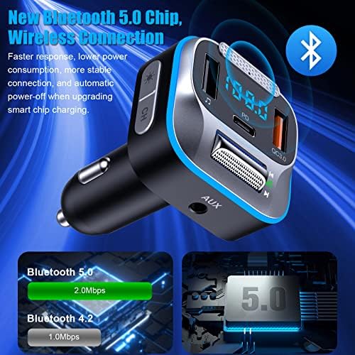 Transmissor Avnicud Bluetooth FM, 2023 mais forte adaptador de rádio de carro sem fio Hi-Fi Bass Wireless com 7 cores LED,