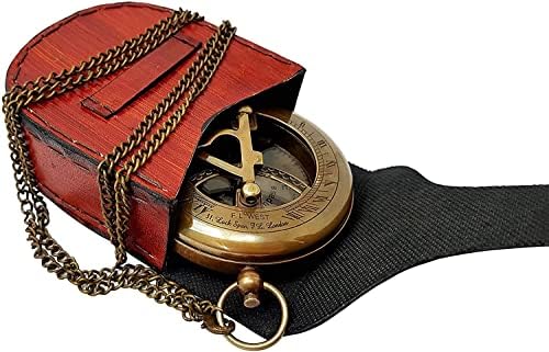 Pocket Sundial Compass com cadeia Trabalhando vintage colecionável vintage handmade náutico bússola para caminhadas, sobrevivendo