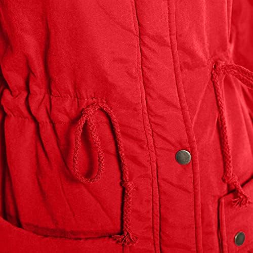 Minge Work Fall Hooded Capuz de casacos de manga longa Ladies Pocket Cotton Comfort Overcoat Lapeel Soft Solid Solid Puffer