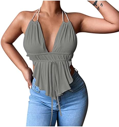 Womens Vneck sem costas Algodão sexy Sexy de baixo corte peplum camisole tanque bandagem de camiseta básica de colete para