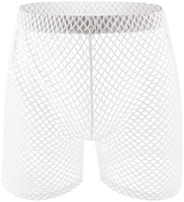 Cueca de roupas íntimas sexy de homens respiráveis ​​cuecas de boxe de malha respirável, troncos, veja através de tampa de fishnet