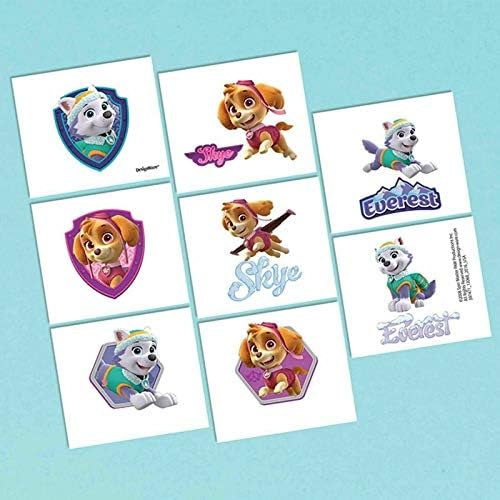 AMScan 397471 PAW PAW PATROL MENINAS TATTOOS TATOOS FAVORES FAVORES DE FAVORES, MULTICOLOR, 2 X 1,75, 8 CT.