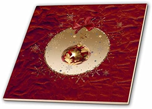 Imagem 3drose de ornamento, arco, moldura, flocos de neve glitter, estrelas, vermelho, ouro - azulejos