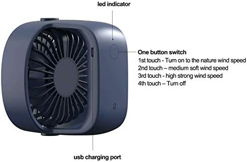 Cabos de dados Lysee - Mini Fã de Mesa Small Super Quiet Personal Air Cooler USB Power Portable Table Fan com cabo USB