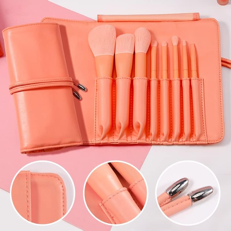 Escova de maquiagem laranja de 8pcs de 8pcs com beleza de bolsas de maquiagem pincéis em pó de blush para ferramentas cosméticas de