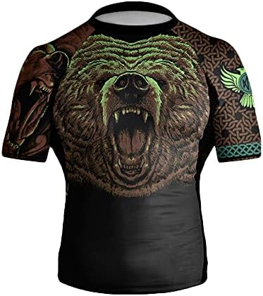 Raven Fightwear Men's Berserker Urso Nórdico BJJ Rash Guard de Manga curta MMA preto