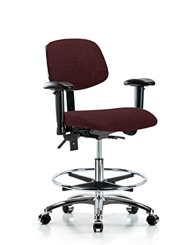 LABTECH ASSENTO LT42097 Cadeira de bancada média, tecido, base cromo/braços/anel de pé/rodízios, Borgonha