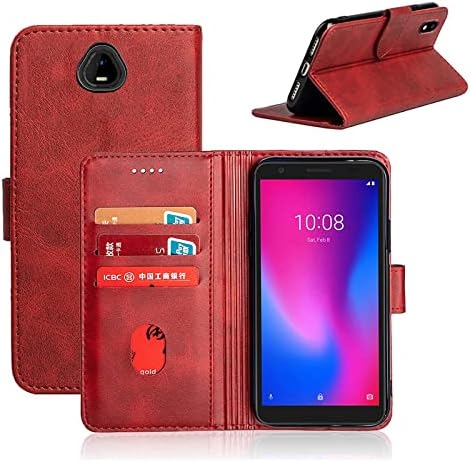 Compatível para Schok Volt SV55 SV55216 CASE PU CATURA DE CATURA DE CATURA DE CATURA MAGNÉTICA Tampa de aba com o recurso de Kickstand e ID e Credit Card Favoritos Protetor Shell, Red