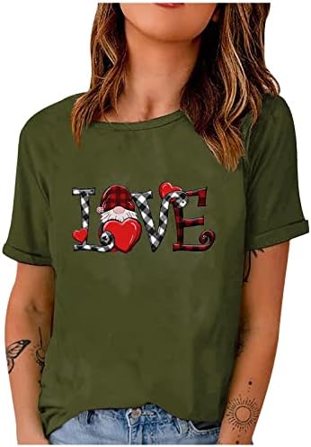 Tops do Dia dos Namorados para Mulheres Cartilhas Imprima Gnome Graphic Tshirts Casual Fit Fit Crewneck Blouse para meninas