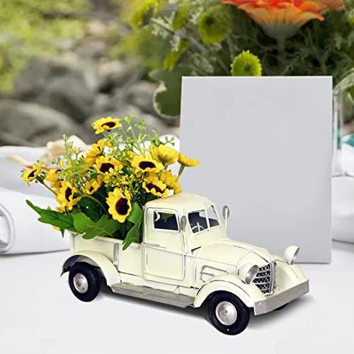 Decoração de férias Mini Caminhão Metálico Branco com Flores Decoração de Bandeja em camadas Decoração de bandeja em camadas Link vintage