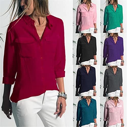 Andongnywell Casual Casual Camisa Longa Camisa Pocket Feminino Desgas