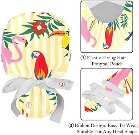Lorvies Medical Caps for Women With Buttons Long Hair, Bapa de trabalho ajustável de 2 peças, Toucan multicolorido TOUCOM