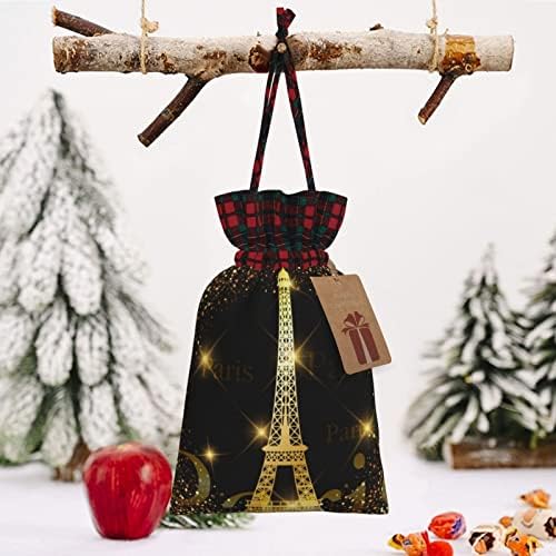 Bolsas de presente de atração de Natal Eiffel-Tower-Gold-Fireworks-Paris buffalo xadrez sacar de partida de batedeira favores