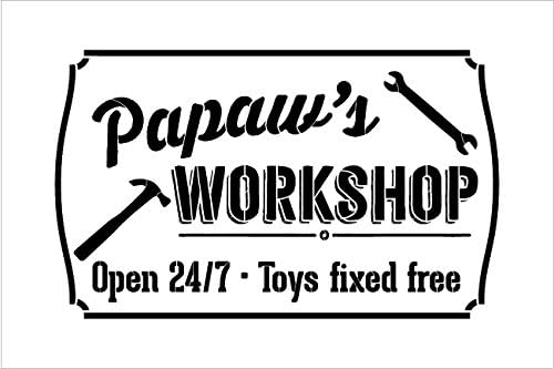 Workshop de Papaw - Aberto 24/7 de estêncil de sinal por Studior12 | Modelo Mylar reutilizável | Use para pintar sinais de madeira - paletes - presente de vovô DIY - Selecione Siz