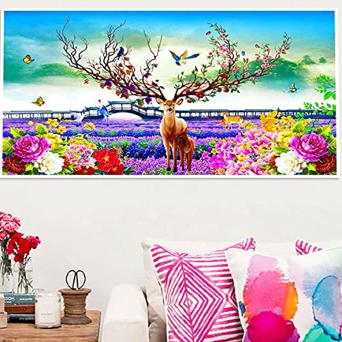 ZGMAXCL Diamond Pintura Diy para adultos Drill Full Reound Deer and Flowers Gem Tamanho Grande Sala de estar Decoração de