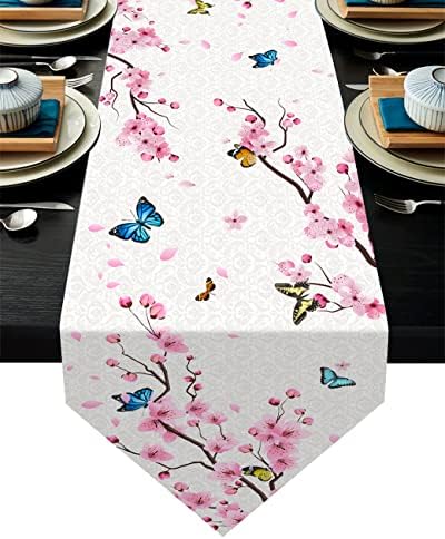 Mesa azul corredor de 13x70 polegadas de comprimento Poliéster Chinoiserie estilo vintage design de mesa floral adequado para festa de férias e casamento e cozinha e mesas de sala de jantar decoração